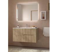 Mueble Baño Suspendido con Lavabo Cerámico | 2 cajones con Cierre Amortiguado y Organizador | 70cm Color Roble Natural
