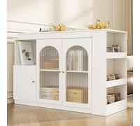 Mueble Bar Con Función De Rotación De 360°, Frente De Cristal, Tirador De Metal, Práctica Mesa De Comedor Y Almacenamiento, Perfecto Para Cocina, Comedor, 120 * 40 * 97 Cm,White