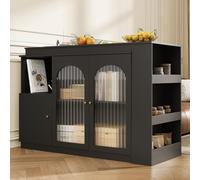 Mueble Bar Con Función De Rotación De 360°, Frente De Cristal, Tirador De Metal, Práctica Mesa De Comedor Y Almacenamiento, Perfecto Para Cocina, Comedor, 120 * 40 * 97 Cm,Black