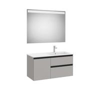 Mueble Base Asimétrico 2 Cajones Una Puerta Lavabo Derecha Espejo Led 100x46x53cm Colección The Gap Roca