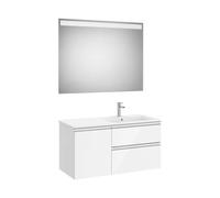 Mueble Base Asimétrico 2 Cajones Una Puerta Lavabo Derecha Espejo Led 100x46x53cm Colección The Gap Roca