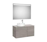 Mueble Base Asimétrico 2 Cajones Una Puerta Lavabo Sobre Encimera Izquierda Espejo Led 100x46x54cm Colección The Gap Roca