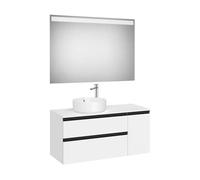 Mueble Base Asimétrico 2 Cajones Una Puerta Lavabo Sobre Encimera Izquierda Espejo Led Colección Eidos Roca