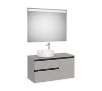 Mueble Base Asimétrico 2 Cajones Una Puerta Lavabo Sobre Encimera Izquierda Espejo Led Colección The Gap Roca