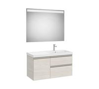 Mueble Base Asimétrico con Lavabo Plus a la Derecha y Espejo Led 100x46x57cm Colección The Gap Roca