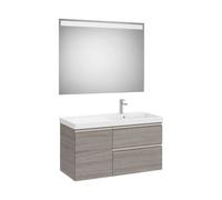 Mueble Base Asimétrico con Lavabo Plus a la Derecha y Espejo Led 100x46x57cm Colección The Gap Roca