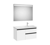 Mueble Base Asimétrico con Lavabo Plus a la Derecha y Espejo Led 100x46x57cm Colección The Gap Roca