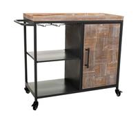 Mueble botellero con ruedas de madera y metal de una balda y una puerta gris 100x40x83,5h cm