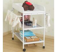 Mueble Cambiador Bebe 3 Capas, Portátil, Bañera Cambiador con 4 Ruedas y 2 Manteles de Cuidado, Blanco