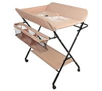 Mueble Cambiador Bebe Plegable y Portátil, Cambiador con 4 Ruedas, 3 Posiciones de Ajuste de Altura, Bañera Cambiador con Patrón de Jirafa (rosado)