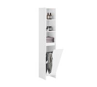 SoBuy Armario Baño Columna Estrecha con Cesto Ropa Blanco Mueble Alto Auxiliar MDF con Baldas Ajustables, Almacenaje Abierto Ideal para Baños Pequeños 30x170x30cm BZR158-W
