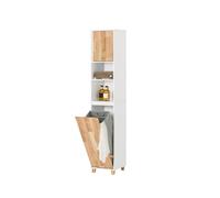 SoBuy BZR74-W armario alto de baño con bolsa de lavandería plegable armario de baño estante de baño armario de lavandería cómoda muebles de baño BLANCO
