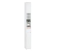 SoBuy Mueble Baño Auxiliar Estrecho Blanco, Armario Columna Baño con Puertas, Cajón y Estantes, Mueble Alto de Baño 20x180x20 cm BZR160-W