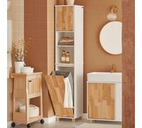 Mueble Columna de Baño con 1 Cesto para Ropa Sucia 1 Puerta y 2 Estantes SoBuy BZR74-W