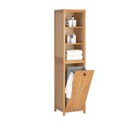 SoBuy BZR95 Armario alto para baño, armario de baño estrecho con bolsa de lavandería, armario para lavandería, estante para baño Nature