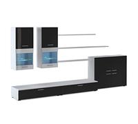 Mueble Comedor Moderno, Salón con Luces Led, Acabado en Negro Brillo Lacado y Blanco Mate, Medidas: 300 cm (Ancho) x 189 cm (Alto) x 42 cm (Fondo)