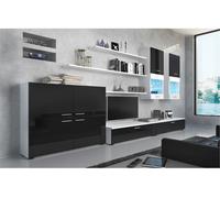 Skraut Home | Mueble para Salón | 189 x 300 x 42 cm | Sistema de Iluminación LED | Modelo Beta | Gran Capacidad de Almacenaje | Estilo Moderno | Acabado Blanco/Negro