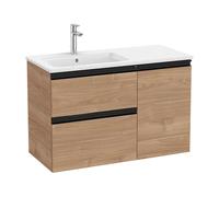 Mueble con lavabo a la izquierda con 2 cajones y puerta con acabado nogal The Gap Unik Roca - Con toallero / Sin conjunto de patas / Con caja organizadora + Set de 2 colgadores