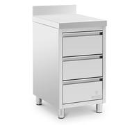 Mueble de acero inoxidable con superficie de trabajo - 50 x 60 cm - 186 kg - 3 cajones - con respaldo - Royal Catering