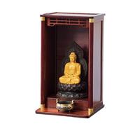 Mueble de bambú Macizo for Santuario, Mesa de Pooja de Estilo Vintage con Puertas for adoración, Expositor for decoración, Soporte for Estatua de Buda.(35cm)