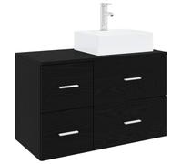 Mueble de baño 2 piezas roble negro madera de ingeniería con cajón | Madera de ingeniería duradera, cajón espacioso, perforación flexible incluida, diseño limpio, montaje fácil