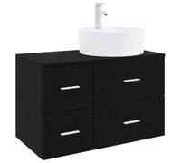 Mueble de baño 2 piezas roble negro madera de ingeniería con cajones | Asas plateadas, perforación flexible, almacenamiento espacioso, diseño moderno, instrucciones claras