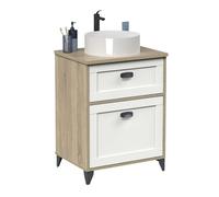 Mueble de baño 60 cm toscana con 2 cajones estilo nórdico color blanco y roble cambrian (con lavabo)
