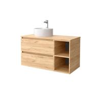 Mueble de baño 90 cm 2 cajones y coqueta 2 huecos roble con lavabo sobre encimera
