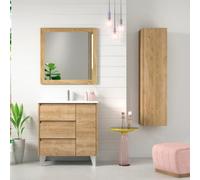 Mueble de Baño al Suelo con Lavabo Cerámico Cervino | Mueble Baño con Patas de 3 cajones y 1 Puerta con Cierre Amortiguado y Organizador Máximo Almacenamiento | Roble Natural | 100cm