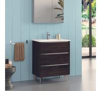 Mueble de Baño al Suelo con Lavabo Cerámico Escorpio | Mueble Baño con Patas de 3 Cajones con Cierre Amortiguado y Organizador Máximo Almacenamiento | Wengue Tirador Cromo | 60cm