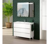 Mueble de Baño al Suelo | Lavabo Cerámico Fondo Reducido Siena | Mueble Baño con Patas Fondo Reducido 3 cajones con Cierre Amortiguado y Organizador | Blanco Brillo Tirador Cromo | 80cm