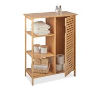 Relaxdays Mueble de Baño de Bambú, 87,5x67x33 cm, Estantería Independiente Aseo con Puerta, 3 Baldas Abiertas, Natural