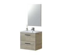 Mueble de baño aruba estilo natural en color roble alaska con 2 cajones + espejo 57x60x45 cm (lavabo opcional)