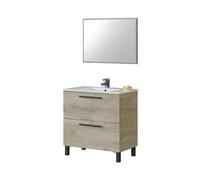 Habitdesign Mueble de Baño con 2 Cajones y Espejo, Modulo Lavabo, Modelo Athena, Acabado en Roble Alaska, Medidas 80 cm (Ancho) x 80 cm (Alto) x 45 cm (Fondo)