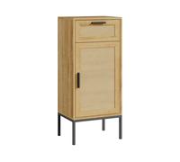[en.casa] Mueble de Baño Marhasa con Puerta y Cajón Mueble Auxiliar Estantería Baja Armario Midi para Cuarto de Baño Dormitorio Efecto Ratán 92 x 40 x 30 cm - Efecto Roble/Negro
