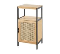 [en.casa] Mueble Bajo de Baño con Puerta Mueble Auxiliar Estantería Baja para Cuarto de Baño Dormitorio MDF Bambú Ratán 80x40x35 cm - Negro/Natural