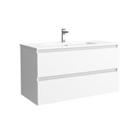 Mueble de baño Bequia 100 cm con Lavabo 100% montado de fábrica | Acabado Blanco Mate suspendido 2 cajones Cierre amortiguado Apertura con uñero | Lavabo Porcelana Blanca | Marca Salgar