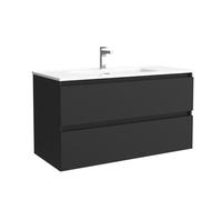 Salgar Mueble de baño Bequia 100 cm con Lavabo 100% montado de fábrica | Acabado Negro Mate suspendido 2 cajones Cierre amortiguado Apertura con uñero | Lavabo Porcelana Blanca | Marca