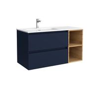 Salgar Mueble de Baño Bequia 100cm + Coqueta 2 Huecos Derecha + Lavabo cerámica | Azul Mate/Roble |100x45x56
