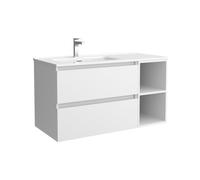 Salgar Mueble de Baño Bequia 100cm + Coqueta 2 Huecos Derecha + Lavabo cerámica | Blanco Mate |100x45x56