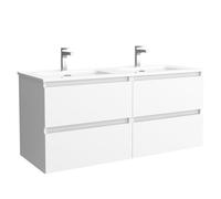 Salgar Mueble de baño Bequia 120 cm con Lavabo 100% montado de fábrica | Acabado Blanco Mate suspendido 4 cajones Cierre amortiguado Apertura con uñero | Lavabo 2 pozas Porcelana Blanca | Marca