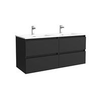 Mueble de baño Bequia 120 cm con Lavabo 100% montado de fábrica | Acabado Negro Mate suspendido 4 cajones Cierre amortiguado Apertura con uñero | Lavabo 2 pozas Porcelana Blanca | Salgar