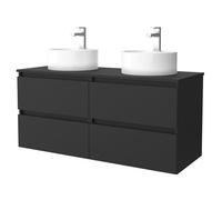 Salgar Mueble de baño Bequia 120 cm con 2 lavabos 100% montado de fábrica | Acabado Negro Mate suspendido 4 cajones Cierre amortiguado Apertura con uñero | Lavabos sobre encimera