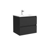 Mueble de baño Bequia 60 cm con Lavabo 100% montado de fábrica | Acabado Negro Mate suspendido 2 cajones Cierre amortiguado Apertura con uñero | Lavabo Porcelana Blanca | Marca Salgar