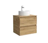 Salgar Mueble de baño Bequia 70 cm con Lavabo 100% montado de fábrica | Acabado Roble suspendido 2 cajones Cierre amortiguado Apertura con uñero | Lavabo sobre encimera