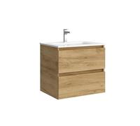 Salgar Mueble de baño Bequia 70 cm con Lavabo 100% montado de fábrica | Acabado Roble suspendido 2 cajones Cierre amortiguado Apertura con uñero | Lavabo Porcelana Blanca