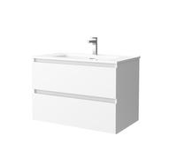 Mueble de baño Bequia 80 cm con Lavabo 100% montado de fábrica | Acabado Blanco Mate suspendido 2 cajones Cierre amortiguado Apertura con uñero | Lavabo Porcelana Blanca | Marca Salgar