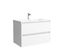 Salgar Mueble de baño Bequia 80 cm con Lavabo 100% montado de fábrica | Acabado Blanco Mate suspendido 2 cajones Cierre amortiguado Apertura con uñero | Lavabo Porcelana Blanca | Marca