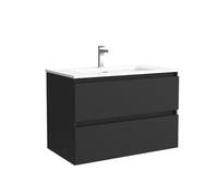Salgar Mueble de baño Bequia 80 cm con Lavabo 100% montado de fábrica | Acabado Negro Mate suspendido 2 cajones Cierre amortiguado Apertura con uñero | Lavabo Porcelana Blanca | Marca