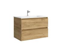 Salgar Mueble de baño Bequia 80 cm con Lavabo 100% montado de fábrica | Acabado Roble suspendido 2 cajones Cierre amortiguado Apertura con uñero | Lavabo Porcelana Blanca | Marca